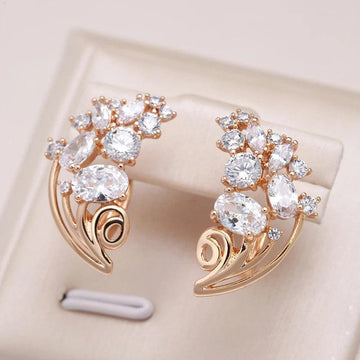 Fashion 14K Filled Rose Gold AAA Zircon Diamonds Banquet Symmetry Flower Design Earrings - Statement Jewellery